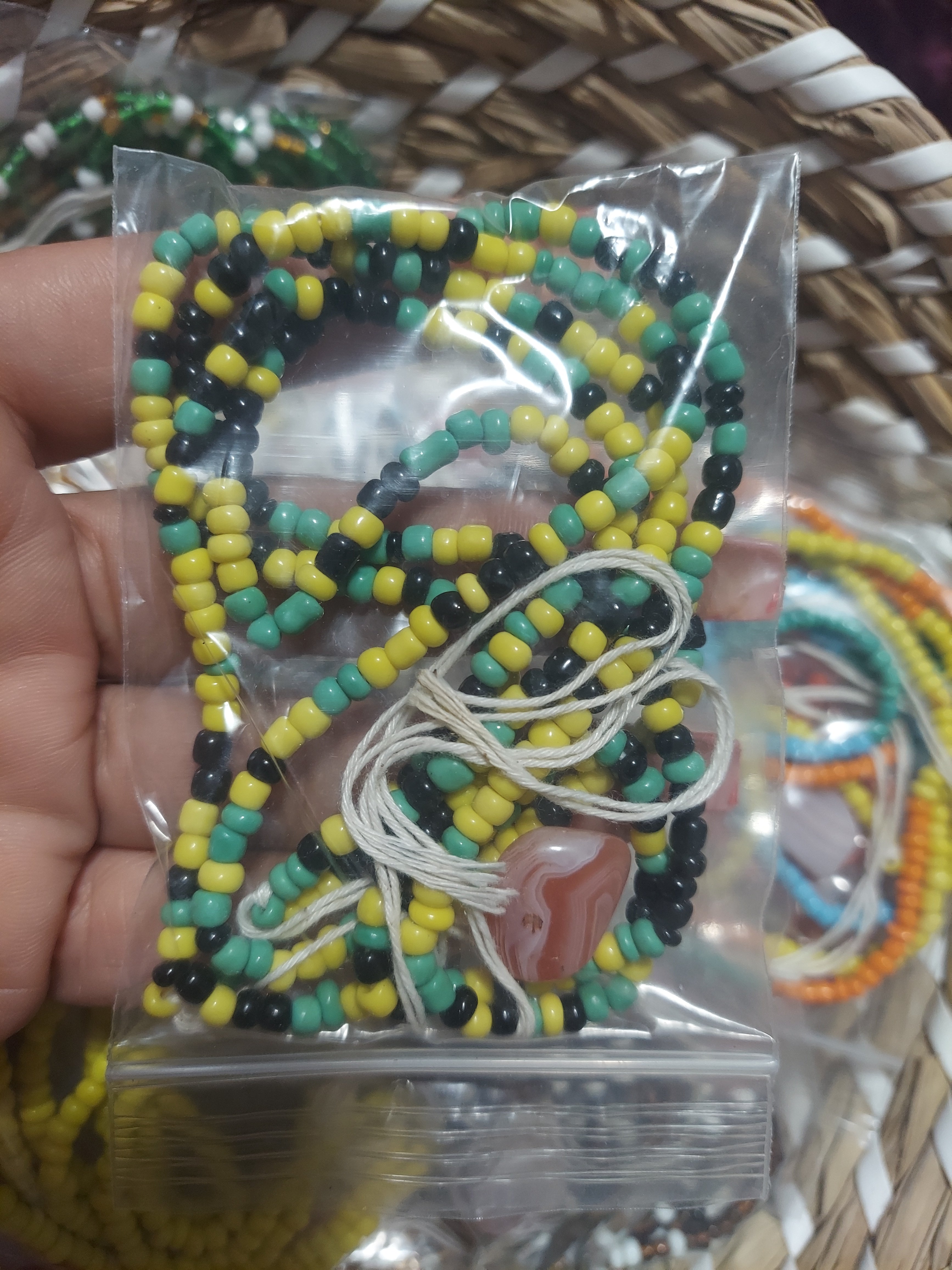 Blessed waistbeads (black, green, yellow and white)