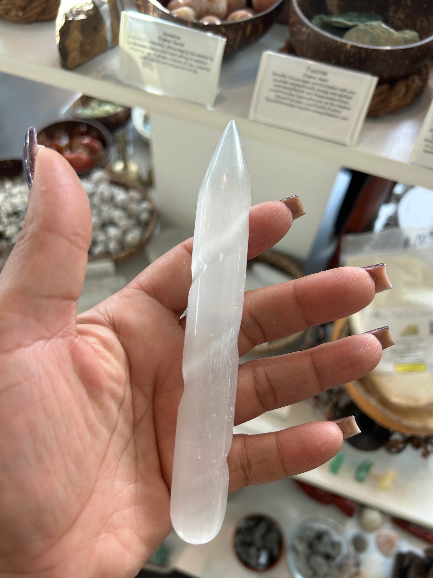 Carved Spiral Selenite wand